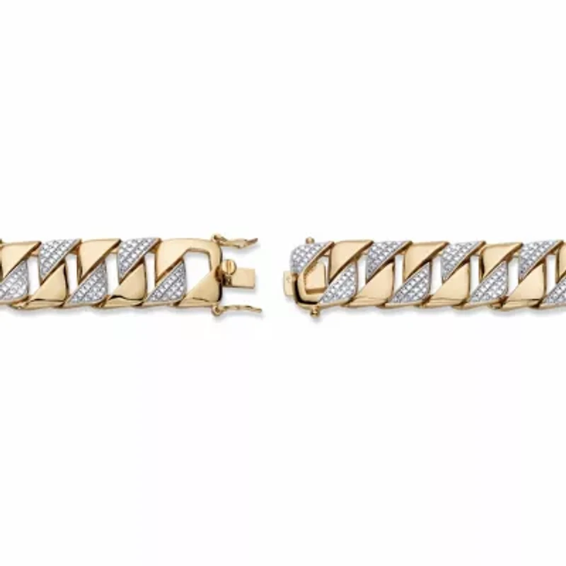 Men's Diamond Accent 18k Gold-Plated Two-Tone Interlocking-Link Bracelet 9.5"