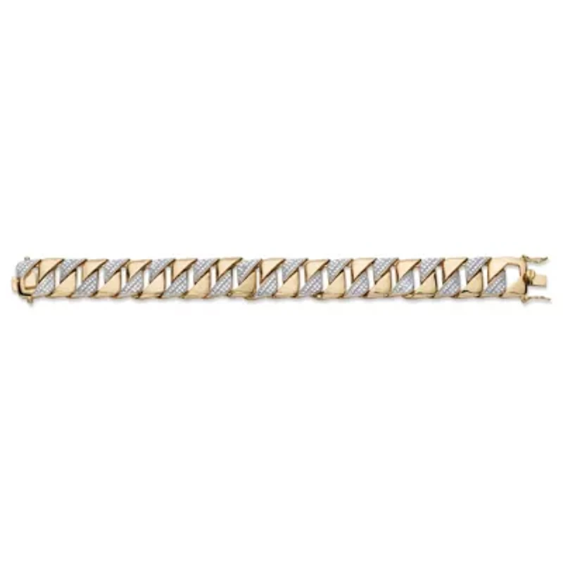 Men's Diamond Accent 18k Gold-Plated Two-Tone Interlocking-Link Bracelet 9.5"