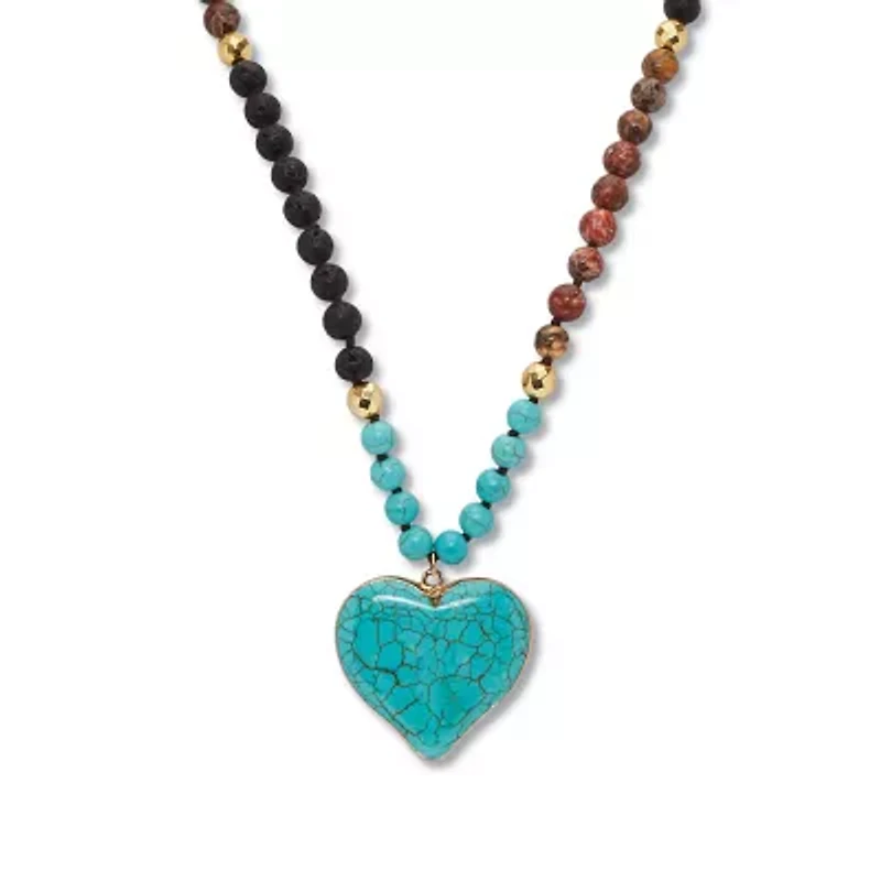 Genuine Turquoise Jasper Heart Pendant Necklace 34 Inch