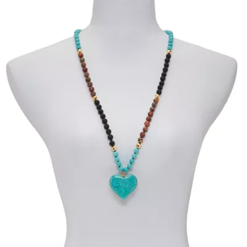 Genuine Turquoise Jasper Heart Pendant Necklace 34 Inch