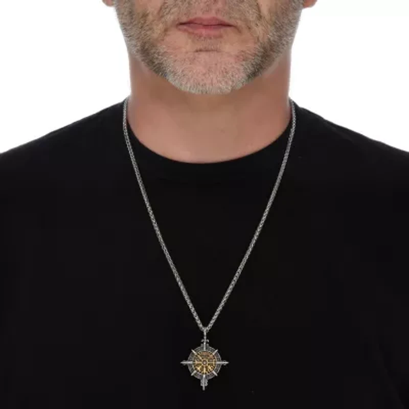 Men's Yellow Gold Ion-Plated Stainless Steel Viking Compass Pendant Necklace