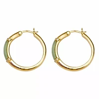 .18 TCW CZ Cabochon Cut Genuine Green Jade 18k Yellow Gold-plated Hoop Earrings