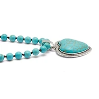 Genuine Turquoise Antiqued Silvertone Heart Pendant Necklace, 34 inches