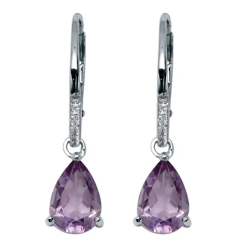 3.53 TCW Pear Cut Genuine Amethyst and Cubic Zirconia Sterling Silver Earrings