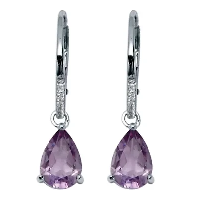 3.53 TCW Pear Cut Genuine Amethyst and Cubic Zirconia Sterling Silver Earrings