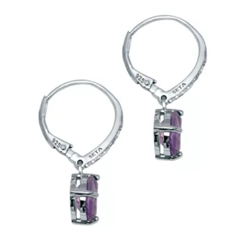 3.53 TCW Pear Cut Genuine Amethyst and Cubic Zirconia Sterling Silver Earrings