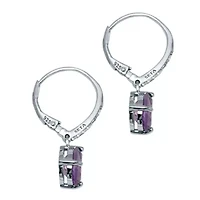 3.53 TCW Pear Cut Genuine Amethyst and Cubic Zirconia Sterling Silver Earrings