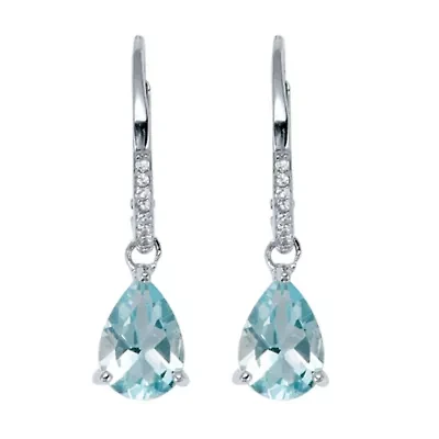 7.13 TCW Pear Cut Genuine Blue Topaz and Cubic Zirconia Sterling Silver Earrings
