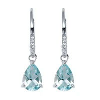 7.13 TCW Pear Cut Genuine Blue Topaz and Cubic Zirconia Sterling Silver Earrings