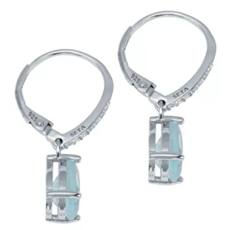 7.13 TCW Pear Cut Genuine Blue Topaz and Cubic Zirconia Sterling Silver Earrings