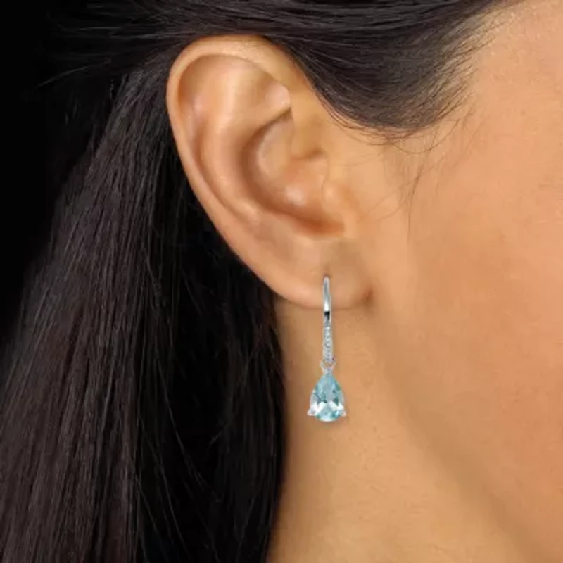 7.13 TCW Pear Cut Genuine Blue Topaz and Cubic Zirconia Sterling Silver Earrings