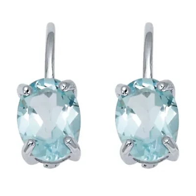 3.20 TCW Oval Cut Genuine Blue Topaz Sterling Silver Earrings