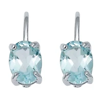 3.20 TCW Oval Cut Genuine Blue Topaz Sterling Silver Earrings