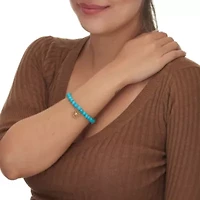 Genuine Blue Turquoise Silvertone Heart Charm Bangle, 7.5 Inches