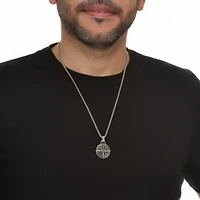 Men's Natural Black Onyx Stainless Steel Compass Pendant Necklace, 24-inch