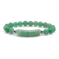 Genuine Green Aventurine Silvertone Beaded Stretch Bracelet 7-inch Length