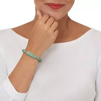 Genuine Green Aventurine Silvertone Beaded Stretch Bracelet 7-inch Length