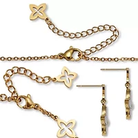 Genuine Black Onyx Gold Ion-Plated Stainless Steel Clover Jewelry Set