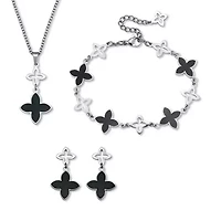 Genuine Black Mother of Pearl Stainless Steel Clover Jewelry Set