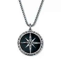 Men's Natural Black Onyx Antiqued Stainless Steel Pendant Necklace 24-inch