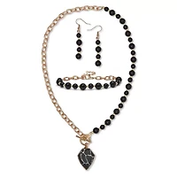 Genuine Black Howlite and Onyx Goldtone Beaded Necklace Set 18-inch
