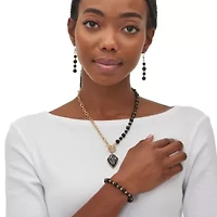 Genuine Black Howlite and Onyx Goldtone Beaded Necklace Set 18-inch