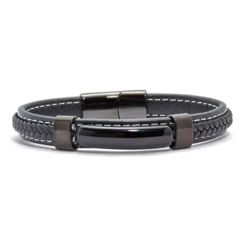 Men's Natural Black Onyx Black Ruthenium-Plated Magnetic Bracelet 9-inch