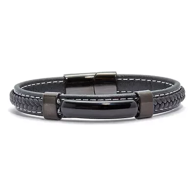 Men's Natural Black Onyx Black Ruthenium-Plated Magnetic Bracelet 9-inch