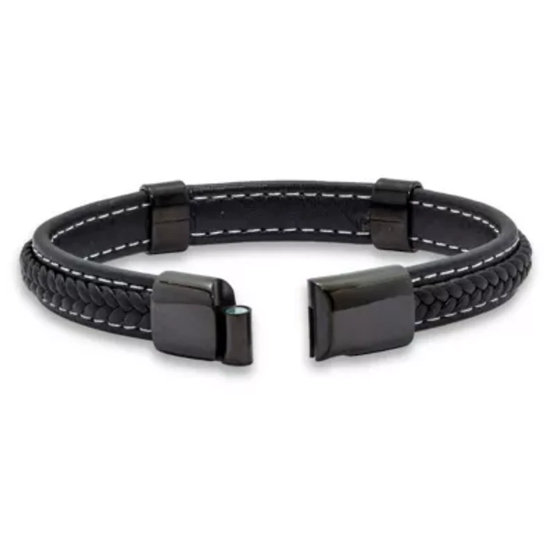 Men's Natural Black Onyx Black Ruthenium-Plated Magnetic Bracelet 9-inch