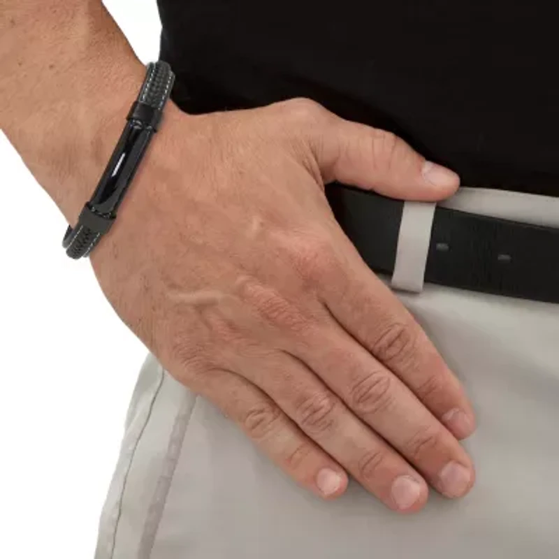 Men's Natural Black Onyx Black Ruthenium-Plated Magnetic Bracelet 9-inch