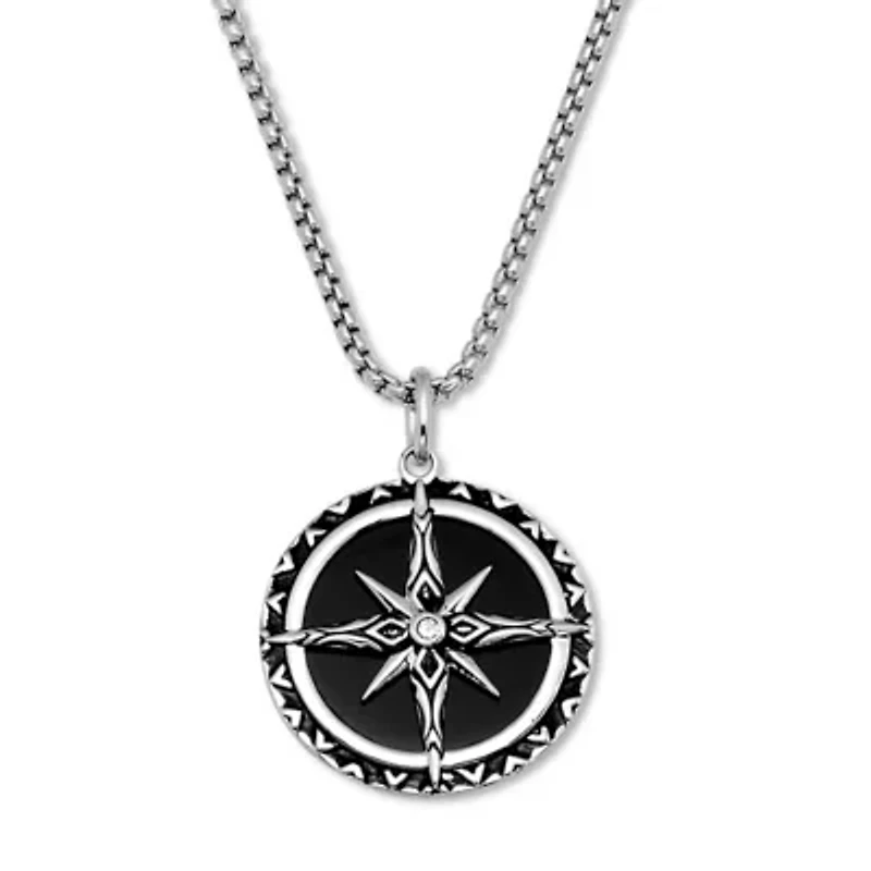 Round Genuine Black Onyx and Spinel Silvertone Pendant Necklace 24-inch