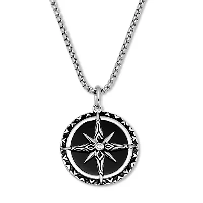 Round Genuine Black Onyx and Spinel Silvertone Pendant Necklace 24-inch