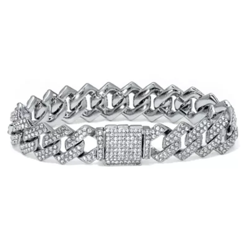 Round Crystal Silvertone Link Bracelet 9-inch