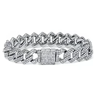 Round Crystal Silvertone Link Bracelet 9-inch