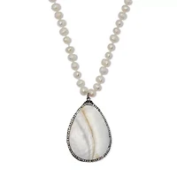 Round Genuine Cultured Freshwater Pearl Silvertone Pendant Necklace 48-inch