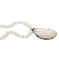 Round Genuine Cultured Freshwater Pearl Silvertone Pendant Necklace 48-inch