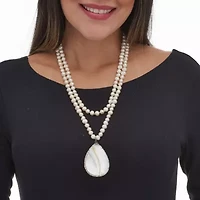 Round Genuine Cultured Freshwater Pearl Silvertone Pendant Necklace 48-inch