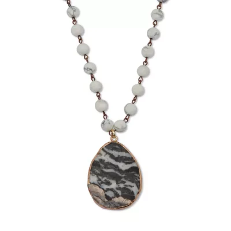 Genuine Grey Agate and Howlite Goldtone Pendant Necklace 34-inch