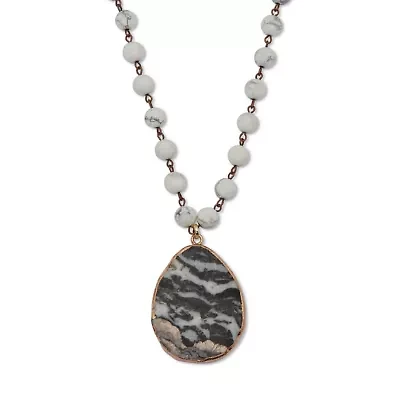 Genuine Grey Agate and Howlite Goldtone Pendant Necklace 34-inch