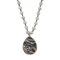 Genuine Grey Agate and Howlite Goldtone Pendant Necklace 34-inch