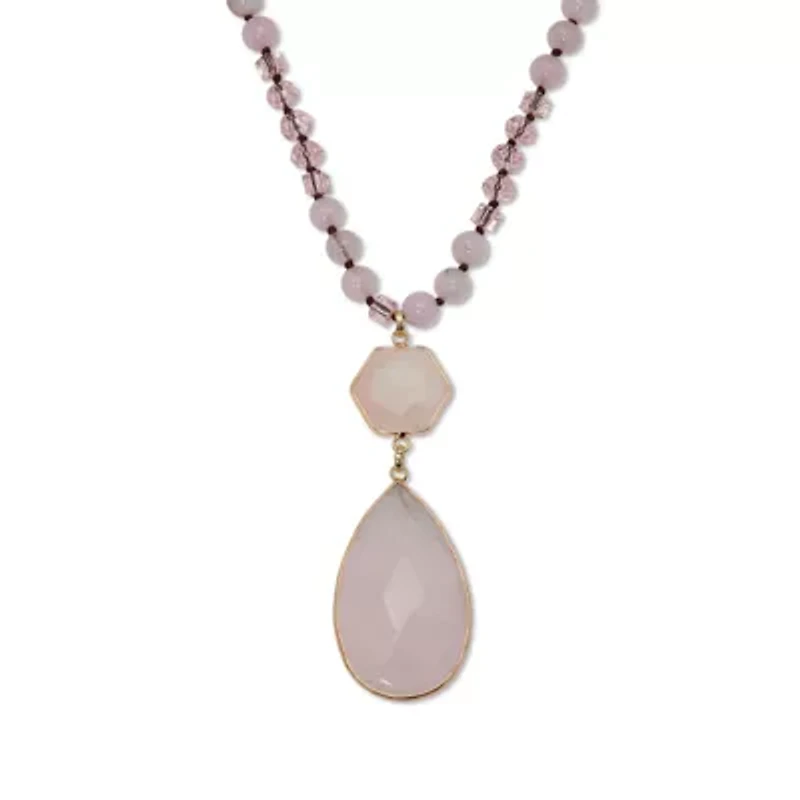 130.05 TCW Genuine Rose Quartz Beaded Goldtone Drop Necklace 34-inch