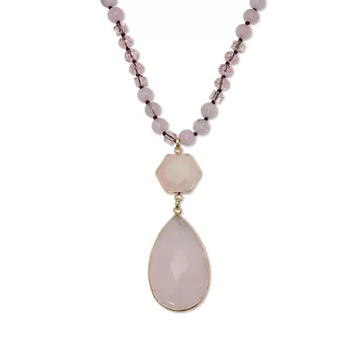 130.05 TCW Genuine Rose Quartz Beaded Goldtone Drop Necklace 34-inch