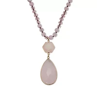 130.05 TCW Genuine Rose Quartz Beaded Goldtone Drop Necklace 34-inch