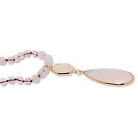 130.05 TCW Genuine Rose Quartz Beaded Goldtone Drop Necklace 34-inch