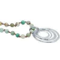 Round Genuine Green Amazonite Silvertone Drop Pendant Necklace 34-inch