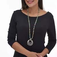 Round Genuine Green Amazonite Silvertone Drop Pendant Necklace 34-inch