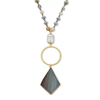 Genuine Brown Agate and Crystal Goldtone Drop Necklace 28-inch