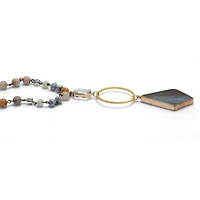 Genuine Brown Agate and Crystal Goldtone Drop Necklace 28-inch