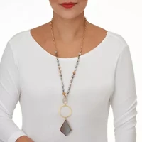 Genuine Brown Agate and Crystal Goldtone Drop Necklace 28-inch