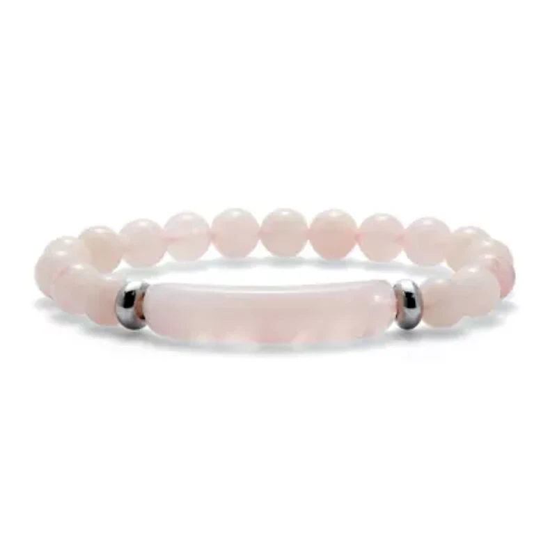 48.45 TCW Genuine Rose Quartz Beaded Silvertone Stretch Bracelet 7-inch